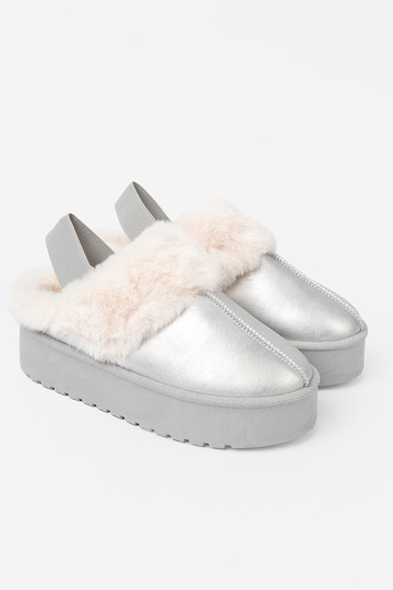 color plata Botas de nieve con un abrigo de piel i platformą