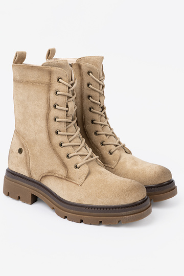 de gamuza beige botas altas de montar z solidnym bieżnikiem