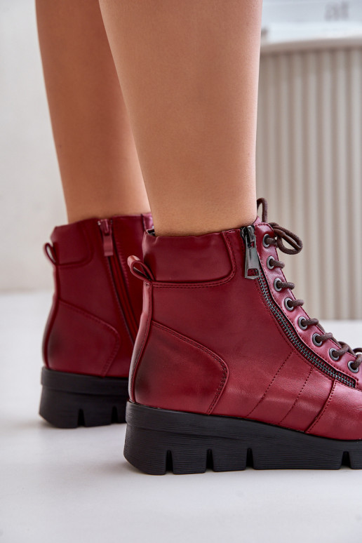  calentamiento Botas de mujer con una plataforma I Koturnie borgoña Savindria