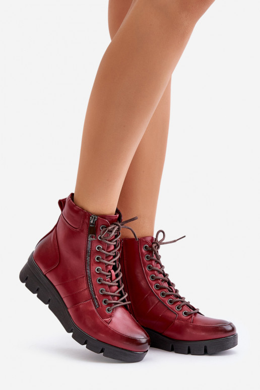  calentamiento Botas de mujer con una plataforma I Koturnie borgoña Savindria