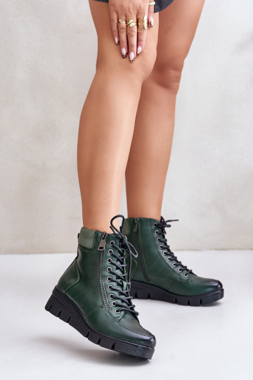 calentamiento Botas de mujer con una plataforma I Koturnie de color caqui Savindria 2