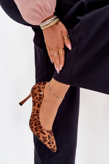 Zapatos de tacón alto para mujeres con estampado de leopardo "Vinceza 62264" color marrón