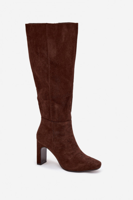 Botas altas acolchadas para mujeres con tacones, color chocolate "Zamira"