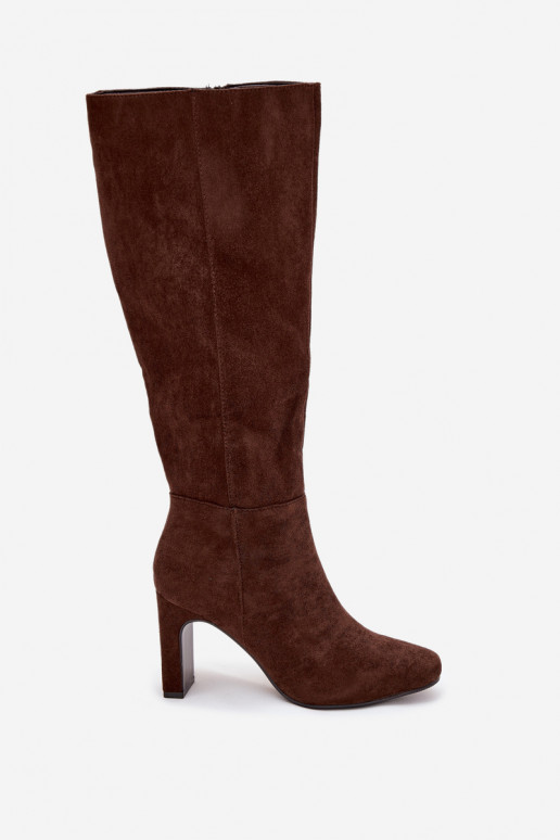 Botas altas acolchadas para mujeres con tacones, color chocolate "Zamira"