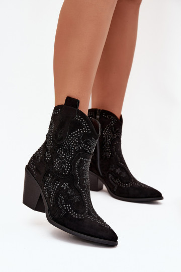 Botines acolchados de estilo vaquero para mujer con decoración, color negro Lelira