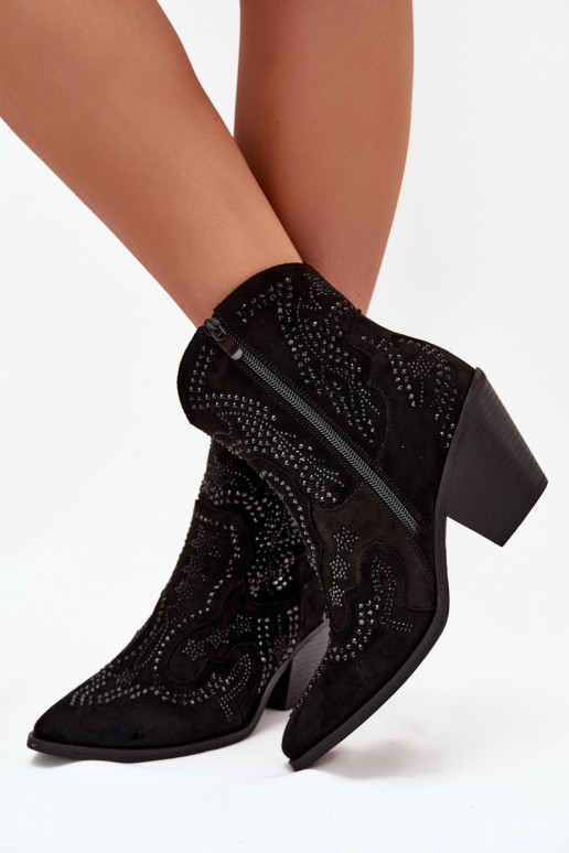 Botines acolchados de estilo vaquero para mujer con decoración, color negro Lelira