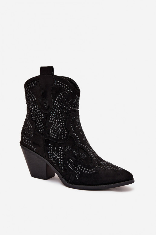 Botines acolchados de estilo vaquero para mujer con decoración, color negro Lelira