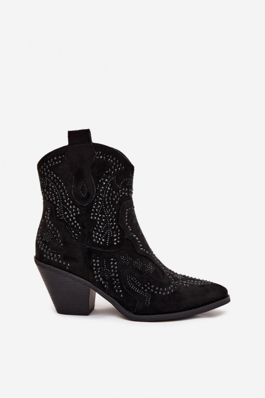 Botines acolchados de estilo vaquero para mujer con decoración, color negro Lelira