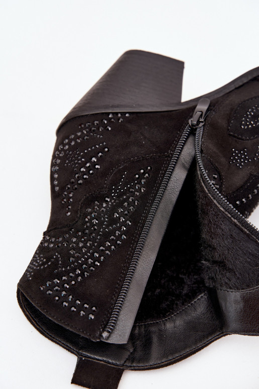 Botines acolchados de estilo vaquero para mujer con decoración, color negro Lelira