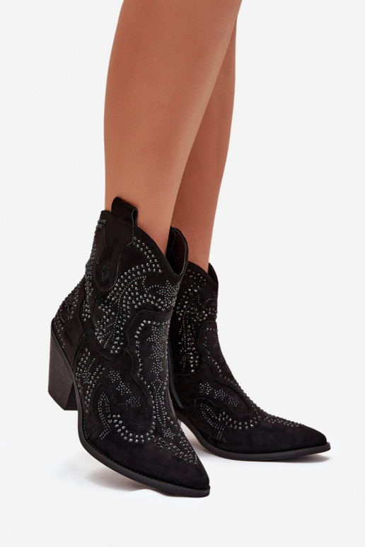 Botines acolchados de estilo vaquero para mujer con decoración, color negro Lelira