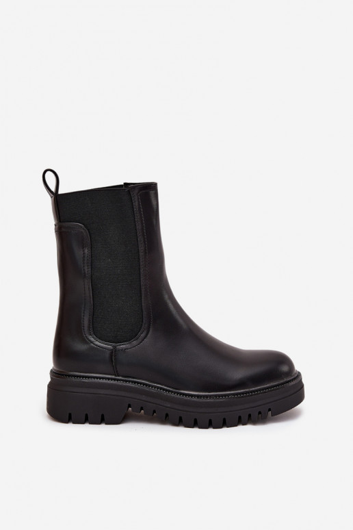 Botines de mujer con plataforma y tacón plano, de tipo slip-on color negro Ravessa