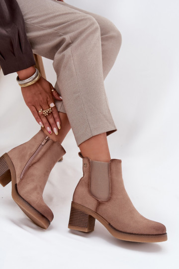 Botines de mujer beige, elegantes y con forro cálido, con tacones Zelia