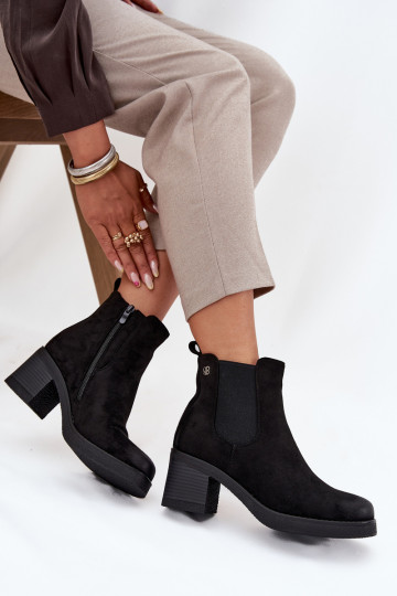Botines de mujer negros, elegantes y con forro cálido, con tacones Zelia
