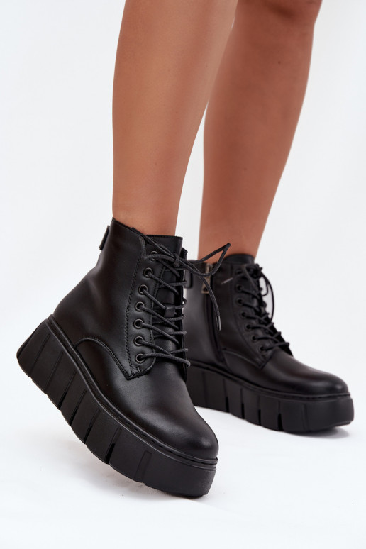 Piel calentamiento Botas de mujer con una plataforma Vinceza 66803 de color negro Piel calentamiento Botas de mujer con una plataforma Vinceza 66803 de color negro