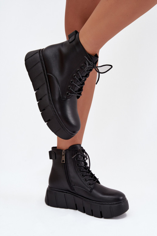 Piel calentamiento Botas de mujer con una plataforma Vinceza 66803 de color negro Piel calentamiento Botas de mujer con una plataforma Vinceza 66803 de color negro
