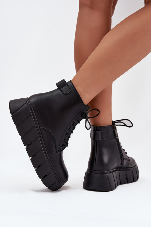 Piel calentamiento Botas de mujer con una plataforma Vinceza 66803 de color negro Piel calentamiento Botas de mujer con una plataforma Vinceza 66803 de color negro