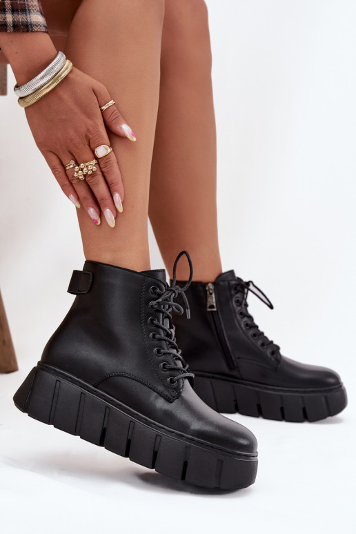 Piel calentamiento Botas de mujer con una plataforma Vinceza 66803 de color negro Piel calentamiento Botas de mujer con una plataforma Vinceza 66803 de color negro