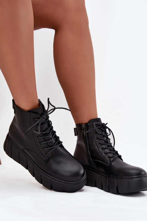 Piel calentamiento Botas de mujer con una plataforma Vinceza 66803 de color negro Piel calentamiento Botas de mujer con una plataforma Vinceza 66803 de color negro