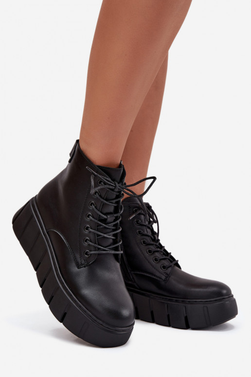 Piel calentamiento Botas de mujer con una plataforma Vinceza 66803 de color negro Piel calentamiento Botas de mujer con una plataforma Vinceza 66803 de color negro