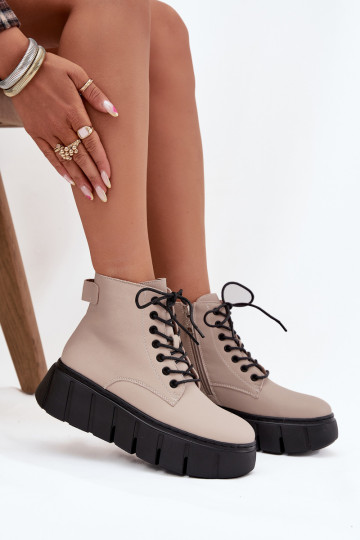 Piel calentamiento Botas de mujer con una plataforma Vinceza 66803 beige