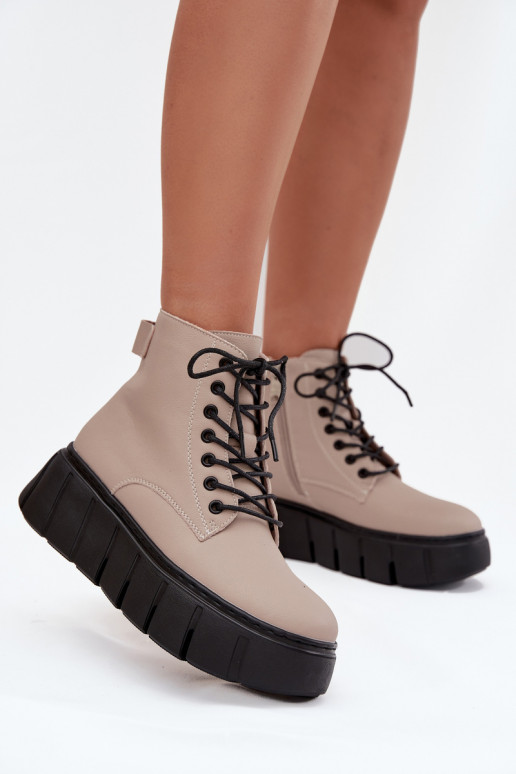 Piel calentamiento Botas de mujer con una plataforma Vinceza 66803 beige