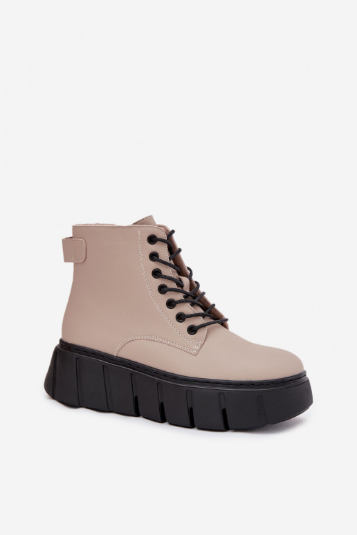 Piel calentamiento Botas de mujer con una plataforma Vinceza 66803 beige
