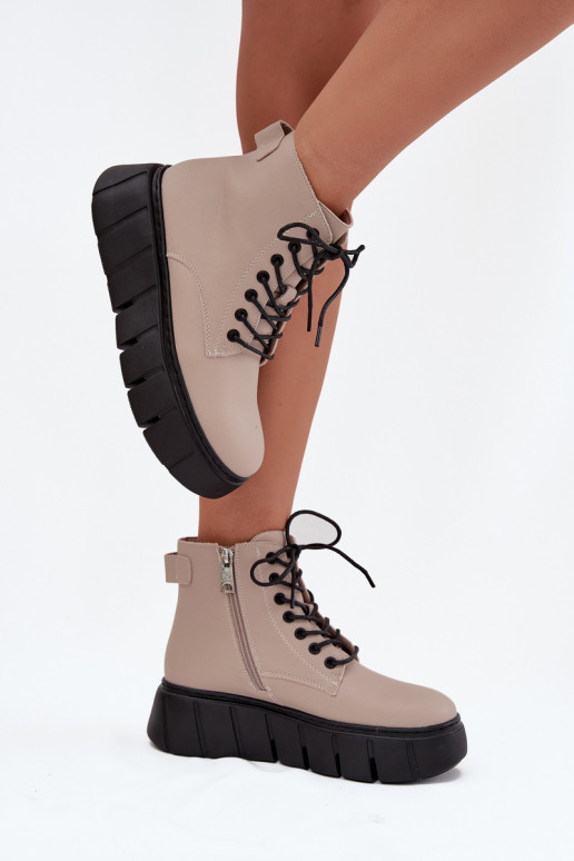 Piel calentamiento Botas de mujer con una plataforma Vinceza 66803 beige