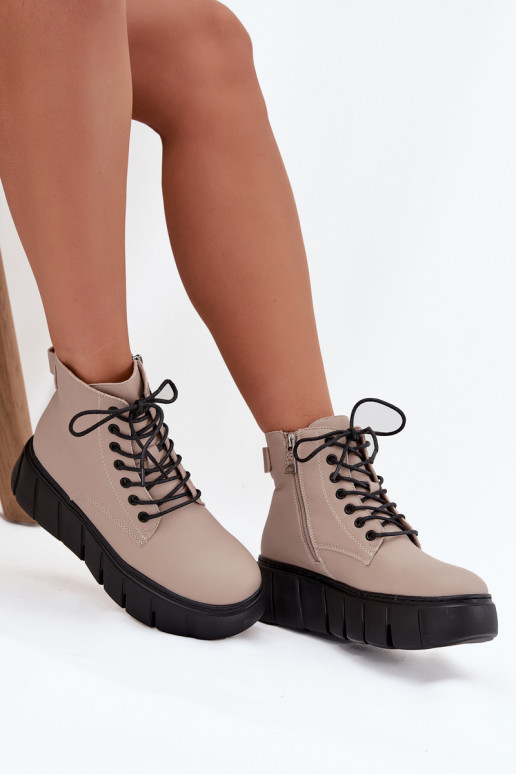 Piel calentamiento Botas de mujer con una plataforma Vinceza 66803 beige