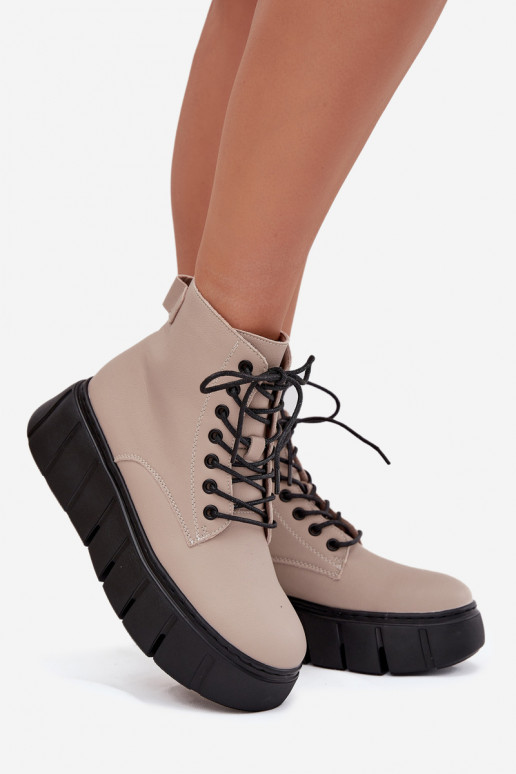 Piel calentamiento Botas de mujer con una plataforma Vinceza 66803 beige