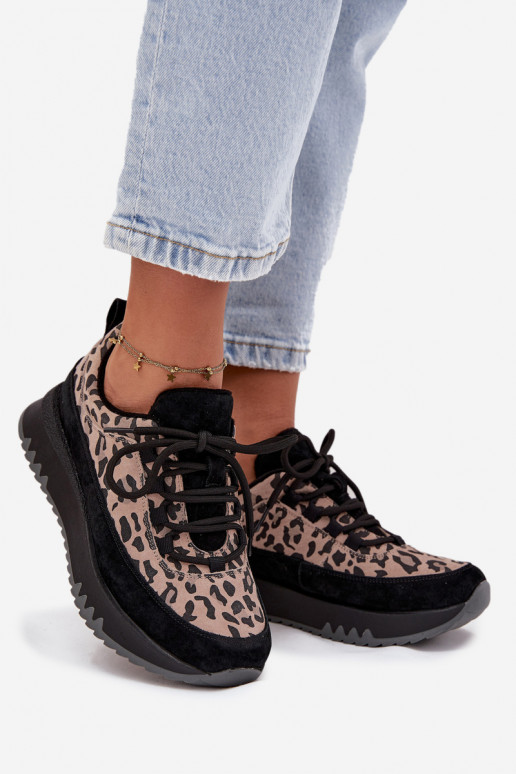 de gamuza calentamiento Zapatillas modelo zapatos. Femenino con una plataforma Vinceza 66836 con estampados de piel de leopardo 