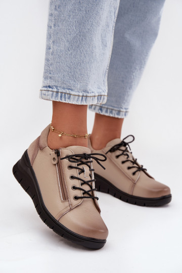 Piel zapatos Femenino en una cuña Vinceza 39964 beige 2