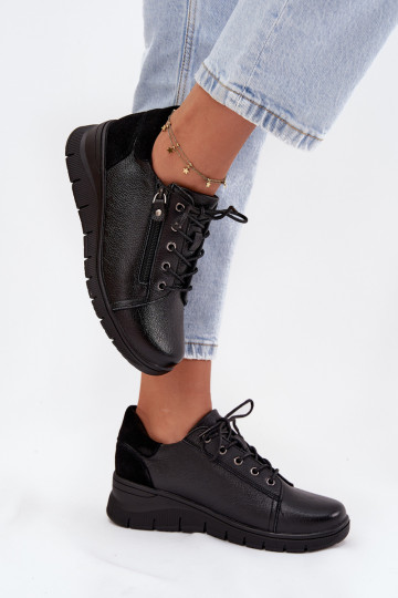 Piel zapatos Femenino en una cuña Vinceza 39964 de color negro