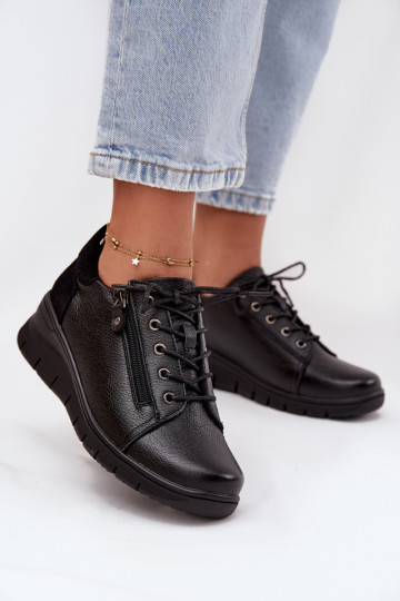 Piel zapatos Femenino en una cuña Vinceza 39964 de color negro 2