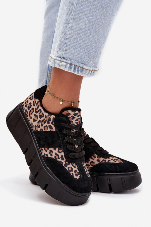 de gamuza calentamiento Zapatillas modelo zapatos. Femenino con una plataforma Vinceza 66841 con estampados de piel de leopardo 