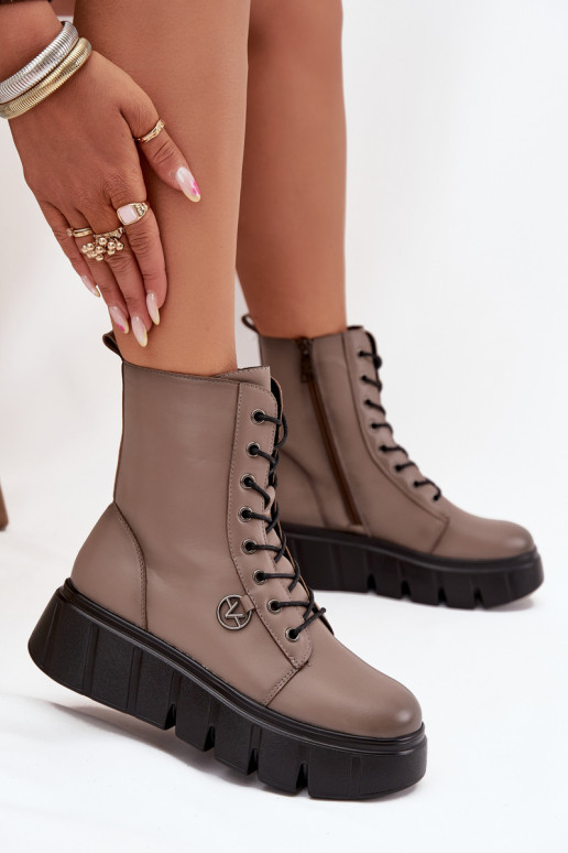 botines de trabajo Femenino con una plataforma calentamiento Vinceza 58588 beige