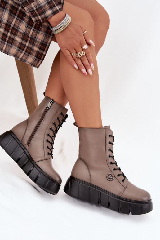 botines de trabajo Femenino con una plataforma calentamiento Vinceza 58588 beige