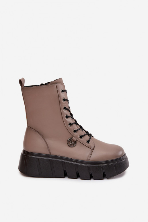 botines de trabajo Femenino con una plataforma calentamiento Vinceza 58588 beige