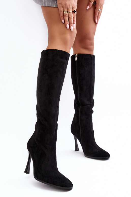 calentamiento botas de mujer con tacones finos de color negro Isot calentamiento botas de mujer con tacones finos de color negro Isot