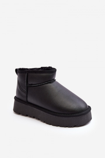 Piel Femenino Botas de nieve con una plataforma de color negro Loreley