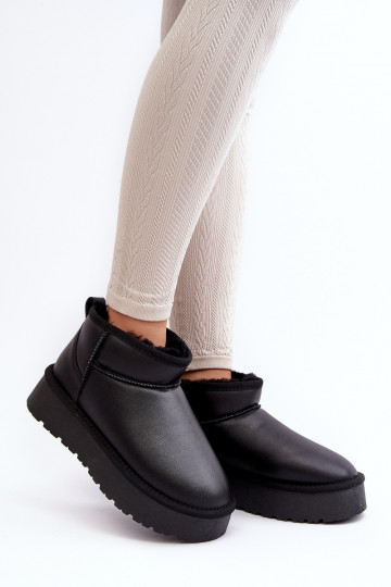 Piel Femenino Botas de nieve con una plataforma de color negro Loreley 2