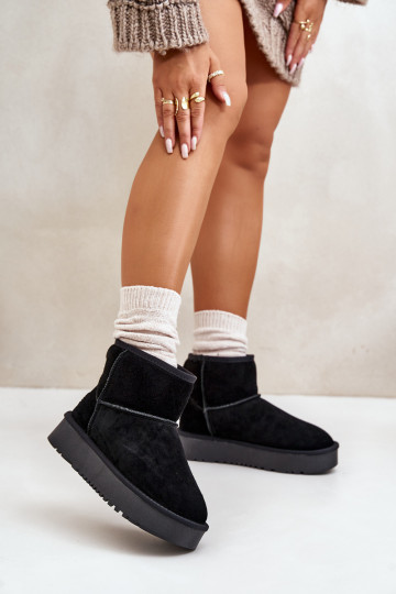 Botas de nieve de cuero ante con plataforma en forma de cubo en color negro Rianaella 2