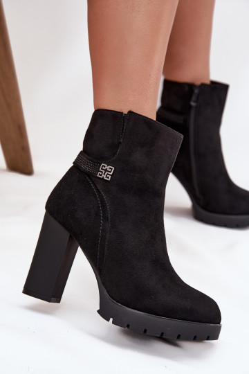 Botines de mujer forrados con tacones decorados, color negro Zayna
