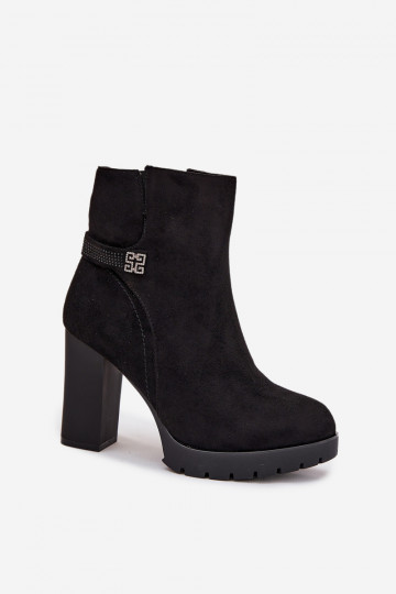 Botines de mujer forrados con tacones decorados, color negro Zayna 2