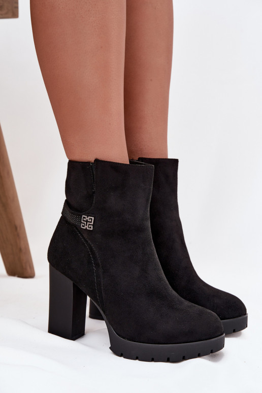 calentamiento Botas de mujer con tacones decorados de color negro Zayna