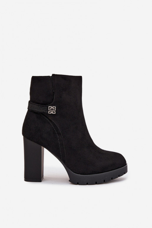 calentamiento Botas de mujer con tacones decorados de color negro Zayna