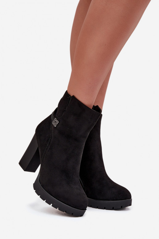 calentamiento Botas de mujer con tacones decorados de color negro Zayna