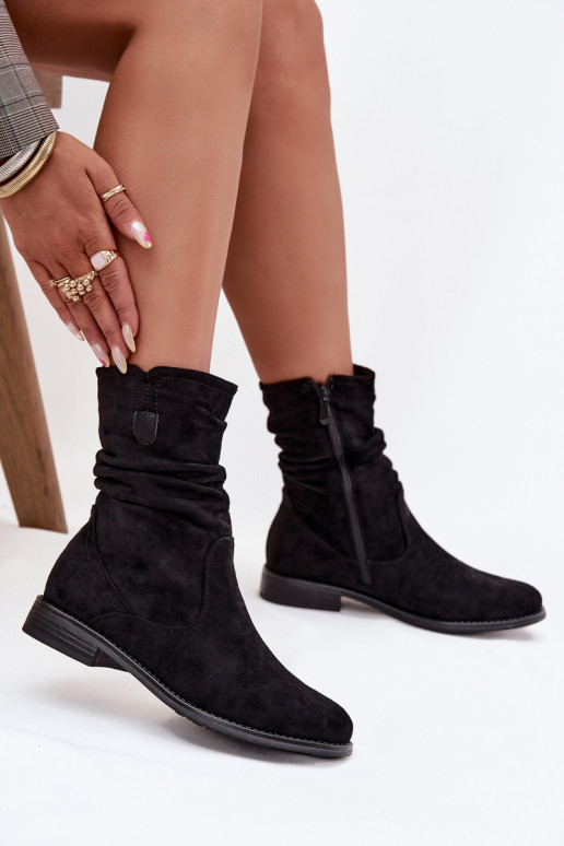 calentamiento Botas de mujer Con un top rizado con tacones anchos de color negro Krisia