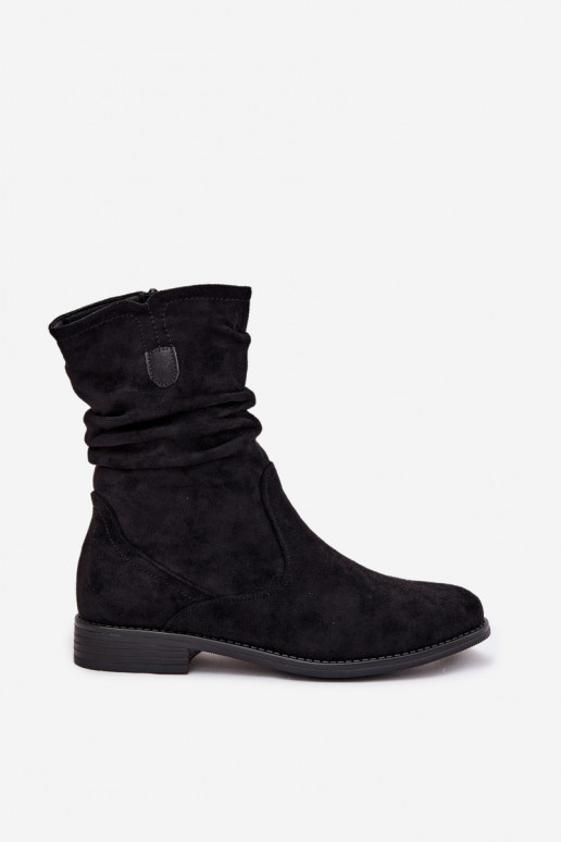 calentamiento Botas de mujer Con un top rizado con tacones anchos de color negro Krisia