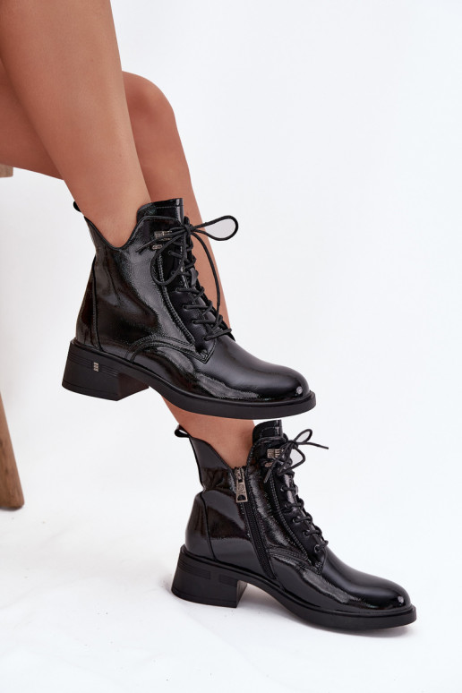 con efecto barniz calentamiento Botas de mujer reloj Vinceza 58602 de color negro