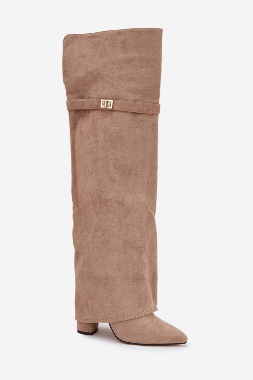 calentamiento botasENyAiniętą CholeAką por encima de la rodilla Obcas Słupek beige Serelle